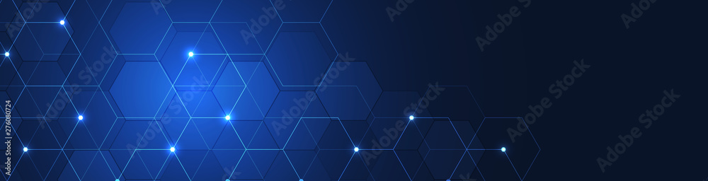Website header or banner design with hexagons pattern. Geometric abstract background with simple hexagonal elements. Medical, technology or science design. - obrazy, fototapety, plakaty 