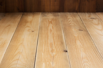 Wall Mural - empty wooden table in front, plank board background texture surface