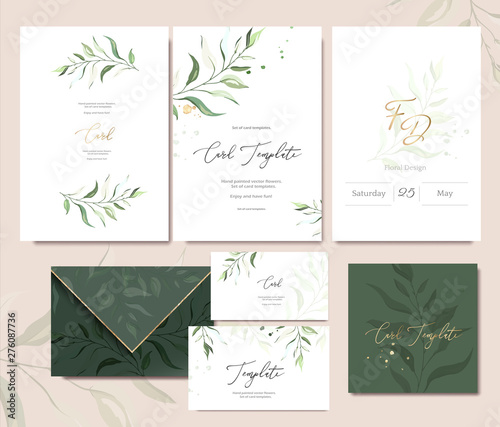 Fotomural Set of card template with herbs, leaves