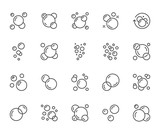 Fototapeta  - Bubbles flat line icons set. Soap foam, fizzy drink, oxygen bubble pictogram, effervescent effect vector illustrations, outline signs. Pixel perfect 64x64. Editable Strokes