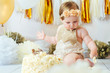 © kaloriya - Little baby girl eating cake on her first birthday cakesmash party