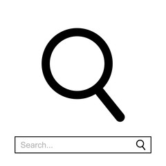 Poster - Magnifying glass icon with example of search bar. Vector search icon.