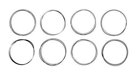 Poster - Set of drawn round frames. Sketch frames in the style of doodle.