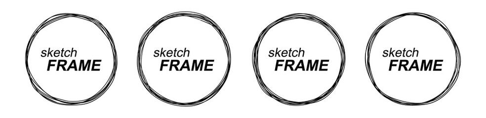 Poster - Set of sketch round frames in the style of doodle.