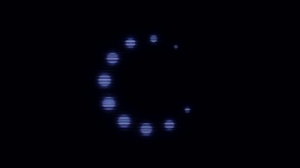 Aufkleber - Loading blue circle icon of small blinking spheres moving on black background. Animation. Glowing dots moving in a circle one by one, seamless loop.