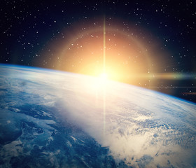 Wall Mural - gorgeous space panorama with the sunrise over the earth. the elements of this image furnished by nas