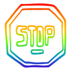 rainbow gradient line drawing cartoon stop sign