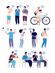 Poster - chatting people. persons in online conversations, internet friends searching. web communication with
