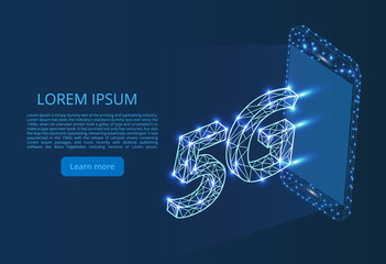 Poster - Abstract 5G network mobile data transmission. New wireless internet wifi connection. isometric vector concept.