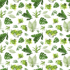 Poster - Tropical seamless pattern. Jungle exotic leaves vector background. Illustration of seamless pattern green leaf