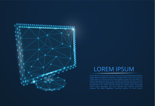 Computer monitor In the style of lines and figures consisting of polygons. Internet. Computer symbol.