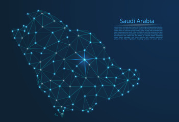 Poster - saudi arabia communication network map. vector low poly image of a global map with lights in the for