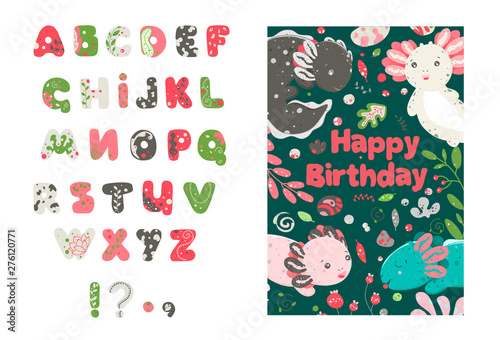 Cute Summer Kawaii Axolotl Baby Amphibian Drawing Happy Birthday