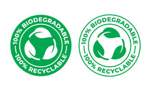 Biodegradable Recyclable Vector Icon. Recycling, 100 Percent Bio Recyclable And Degradable Package Packet Logo