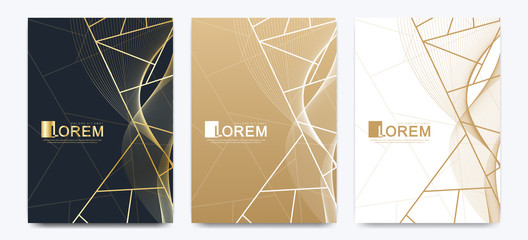 Poster - Modern vector template wedding invitation cards with marble texture background and golden geometric lines in the A4 size