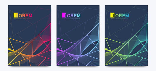 Poster - Modern vector template wedding invitation cards with marble texture background and colorful geometric lines in the A4 size