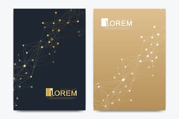 Aufkleber - Modern vector template for brochure, leaflet, flyer, cover, banner, catalog, magazine, or annual report in A4 size. Futuristic science and technology design. Geometric graphic background molecule