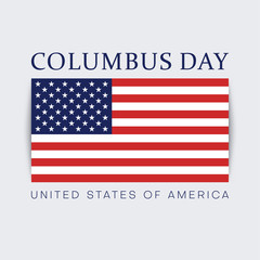 Wall Mural - Columbus Day, October 14th, in USA. White poster with American flag.