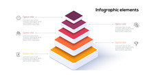 Business Pyramid Chart Infographics With 5 Steps. Pyramidal Stages Graph Elements. Company Hiararchy Levels Presentation Template. Vector Info Graphic Design.