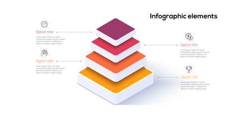 business pyramid chart infographics with 4 steps. pyramidal stages graph elements. company hiararchy