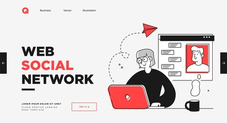 Poster - presentation slide template or landing page website design. business concept illustrations. modern f
