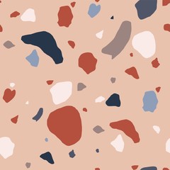 Fototapete - Classical Terrazzo texture with red, blue, white and gray sprinkles or crumbs scattered on light background. Modern stylish abstract vector illustration in flat style for wrapping paper, fabric print.