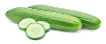 Cut Green Cucumber Isolated On White Background