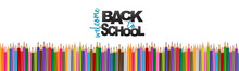 Welcome Back To School Banner Background With A Pile Of Colorful Pencils. Header For Website, Magazine, Advertisement, Sale, Shopping. Realistic Vector Illustration.