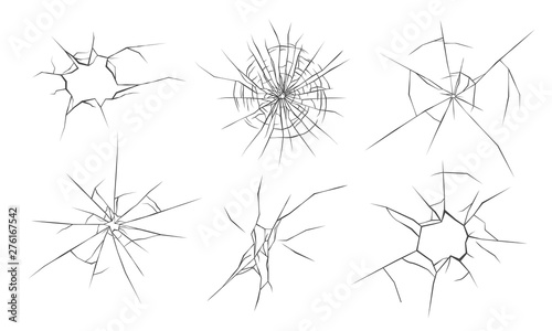 Fotografía Broken glass cracks, vector illustration set