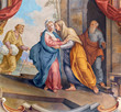 COMO, ITALY - MAY 8, 2015: The fresco of Visitation fresco in church Santuario del Santissimo Crocifisso by Gersam Turri (1927-1929).