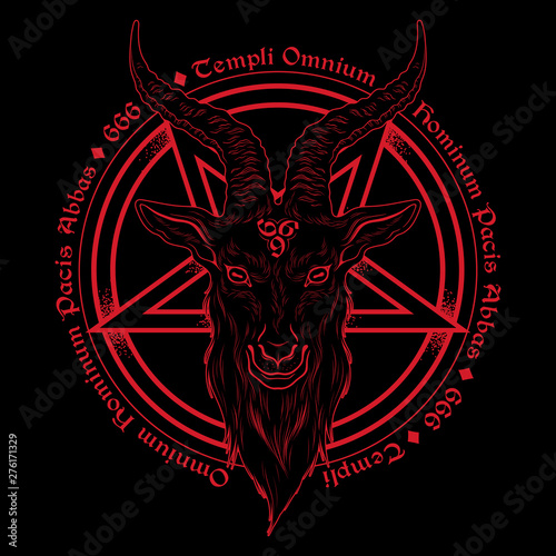Fotografía Baphomet demon goat head hand drawn print or blackwork flash tattoo art design vector illustration