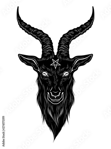 Cuadros en Lienzo Baphomet demon goat head hand drawn print or blackwork flash tattoo art design vector illustration