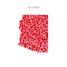 I Love Arizona. Red Hearts Pattern Vector Map Of Arizona