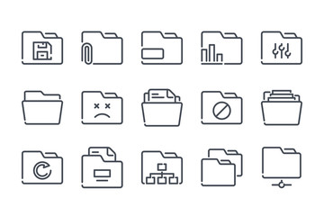Fototapete - Folder related line icon set. Document archive linear icons. File organization outline vector signs and symbols collection.