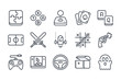 Video game related line icon set. Games category linear icons. Mobile game vector signs and symbols collection.
