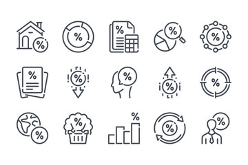 Poster - Financial interest related line icon set. Debt and loan vector linear icon collection. Credit and lending money lined icons.