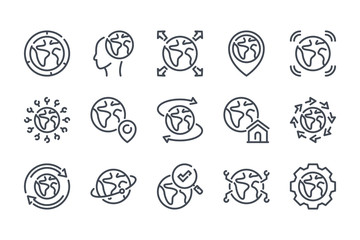 Poster - Planet Earth related line icon set. Globe linear vector illustration collection. Earth outline icons.