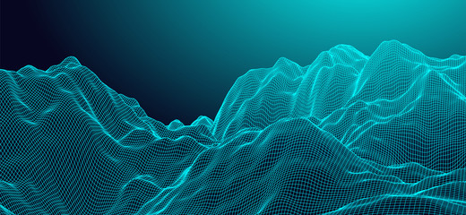 wireframe landscape background. futuristic vector illustration.