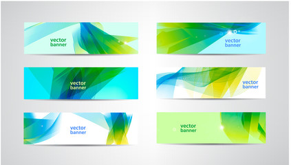 Fototapete - Vector set of abstract green and blue banners. Wavy, sunny summer background