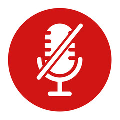 Wall Mural - Mute microphone icon flat red round button vector illustration