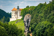 Castle on the hill in Ojcow National Park Poland - Pieskowa Skala, Hercules's mace rock 