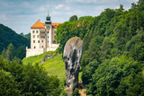 Fototapeta  - Castle on the hill in Ojcow National Park Poland - Pieskowa Skala, Hercules's mace rock 