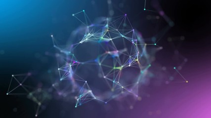 Poster - Blue plexus fantasy abstract technology and engineering motion background rotating and creating an evolving organic hemisphere.