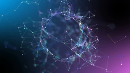 Poster - Abstract cyber animation with depth of field and glow. World map point, line, Global network connection, international meaning.