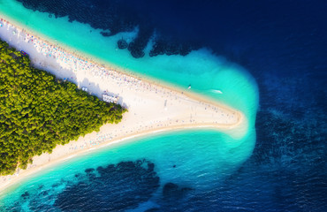 Wall Mural - Croatia, Hvar island, Bol. Panoramic aerial view at the Zlatni Rat. Beach and sea from air. Famous place in Croatia. Summer seascape from drone. Travel - image