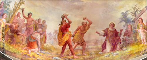 Cuadros en Lienzo MENAGGIO, ITALY - MAY 8, 2015: The neobaroque fresco of Stoning of St