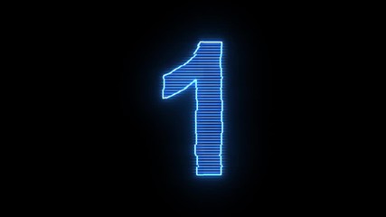 Poster - number 1 blue hologram distorted text 4k animation