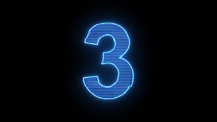 Poster - number 3 blue hologram distorted text 4k animation