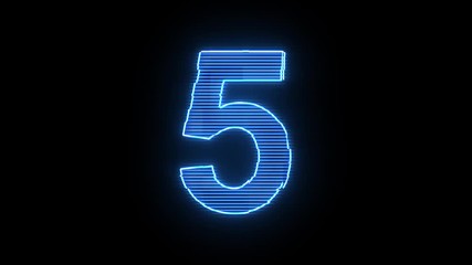 Poster - number 5 blue hologram distorted text 4k animation