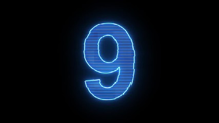Poster - number 9 blue hologram distorted text 4k animation